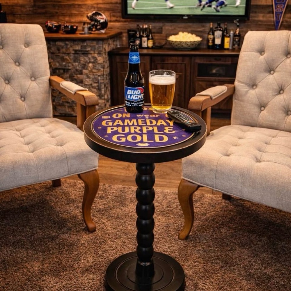 Minnesota Vikings Solid Wood Pedestal Accent Stand #2 | Drink Table| Side Table